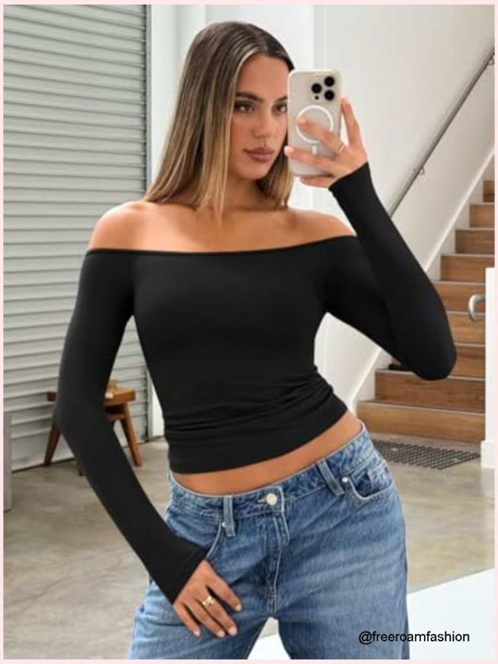 Long Sleeve Off The Shoulder Slim Fit Top Y2K Going Out Cute Basic - Picture 3 of 6